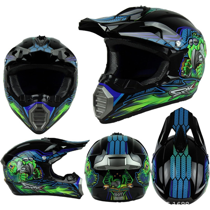 Дитячий мотокросовий шолом Fullface з рукавичками, маскою та окулярами для MTB, Downhill, ендуро, ATV, мотоцикла
