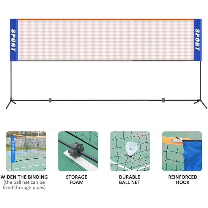 Сітка для бадмінтону Сітка для бадмінтону з сумкою для перенесення, тенісна сітка 3,1 м/4,1 м/5,1 м/6,1 м Портативна волейбольна сітка для воланів на відкритому повітрі