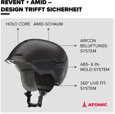 Гірськолижний шолом ATOMIC Revent AMID - унісекс для дорослих - Custom Fit & Precise Fit - Чудовий захист від ударів - Інноваційна система вентиляції (63-65 см, чорний)