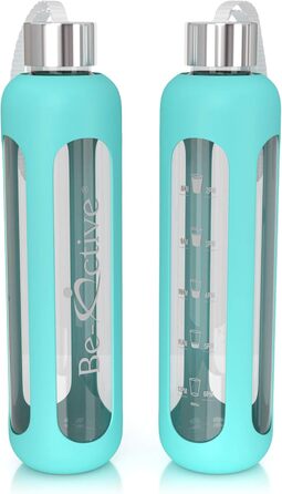 Be-Active скляна пляшка для води, боросилікатне скло, BPA-free, з силіконовим чохлом, 550 мл / 1000 мл
