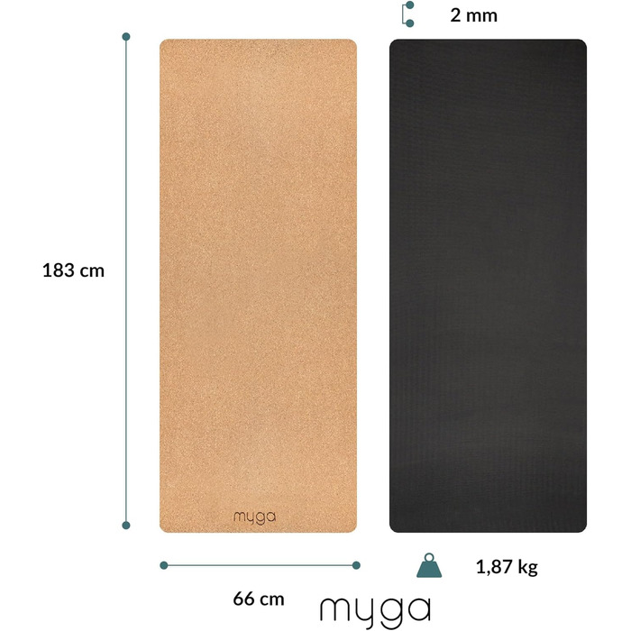 Килимок для йоги Myga Cork Не ковзає 2мм 183x66см