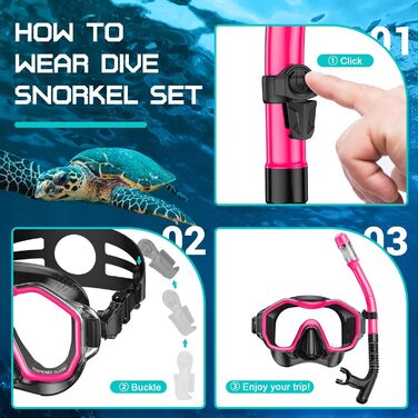 Набір iParaAiluRy Snorkel Set Дорослі окуляри для дайвінгу Дорослі з ширококутною оглядовою маскою проти запотівання, Окуляри для дайвінгу з трубкою Маска для підводного плавання дорослих для підводного плавання, плавання та дайвінгу (рожевий)