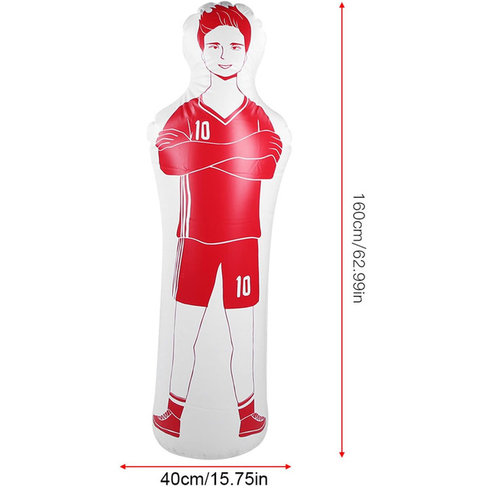 Надувний футбольний тренер Манекен воротаря з боксерською грушею з ПВХ 0,35 м для футбольних тренувань і вправ з дриблінгу в стіні (62,99 15,75 дюймів) Червоний