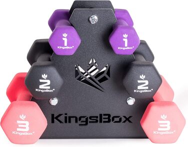 Гантелі неопренові KingsBox, 3 обважнювачі, стійка для дому/залу