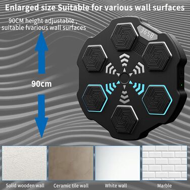 Музична боксерська машина Kamanan, Настінне тренування з боксу, Розумна музична боксерська машина, Світлодіодна настінна боксерська мішень, Настінна мішень Боксерський автомат з рукавичками, підтримка Bluetooth, 3 режими, регульована висота установки