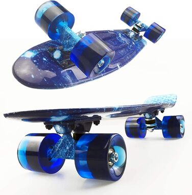 Скейтборд Sumeber Skateboard Kids Mini Cruiser Skateboard Complete 22 дюйми зі світлодіодними легкими колесами Скейтборд для дорослих Діти Подарунок на день народження початківця (Океан)