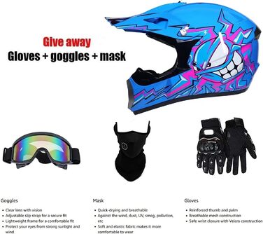 Дитячий мотокросовий шолом Fullface для MTB, ABS, з рукавицями, маскою та окулярами, для мотокросу, ендуро, ATV, Downhill