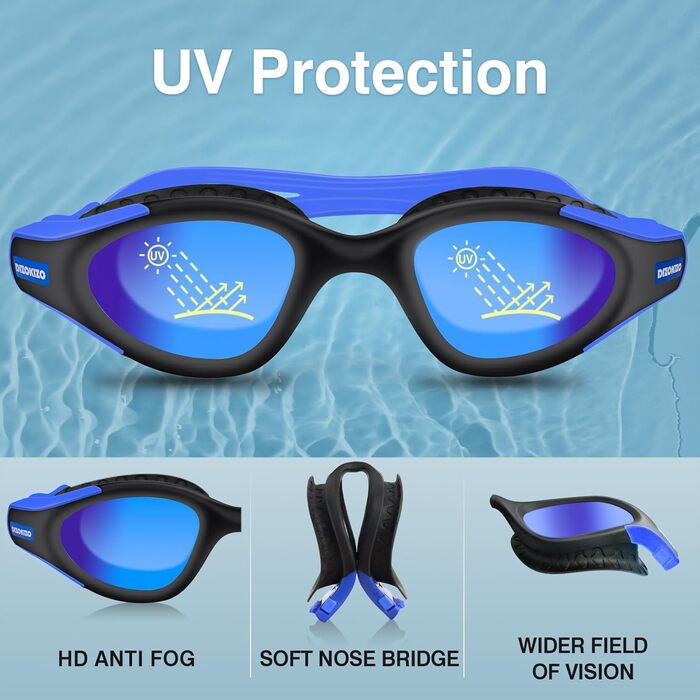 Окуляри для плавання Anti-Fog Унісекс Захист UV No Leakage (Blue/REVO)