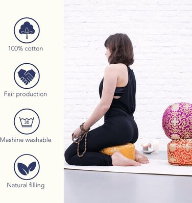 Подушка для медитації Yoga Shop Подушка для йоги Парча 15см - Подушка для сидіння для йоги з чохлом, який можна прати - Подушка для підлоги Yoga Cushion з органічним наповнювачем з гречаного лушпиння (помаранчевий)