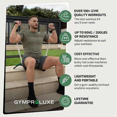 Gymproluxe Оригінальний портативний фітнес-набір – набір еспандерів 90,7 кг для домашнього тренування, чоловіків і жінок, універсальний фітнес-тренажер і пілатес-стик
