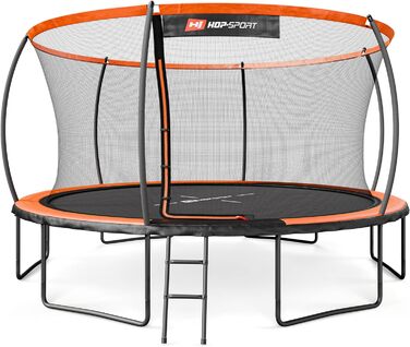 Батут Hop-Sport Outdoor Ø 305/366/427/488 см - Батут з інноваційними вигнутими сітчастими штангами, сертифікатами безпеки та захисною сіткою 427 см Помаранчевий/Чорний