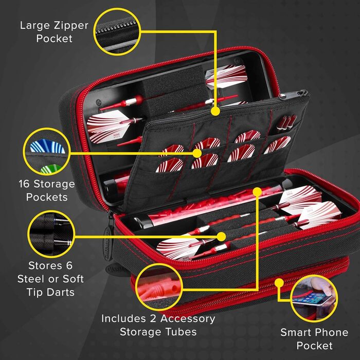 Сумка для дартсу Casemaster Plazma Pro, рубіново-червона, на 6 дартсів
