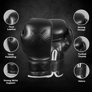 Дитячі боксерські рукавички FightX, 113 г, чорні, PU-шкіра, для тренувань і спарингів, для хлопчиків і дівчаток, MMA, комплект