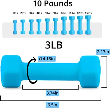 Гантелі Portzon Weights, 10 варіантів кольорів, сумісні з 2 неопреновими гантелями, 0,5-6,8 кг, не ковзають, проти перекату, шестигранна форма