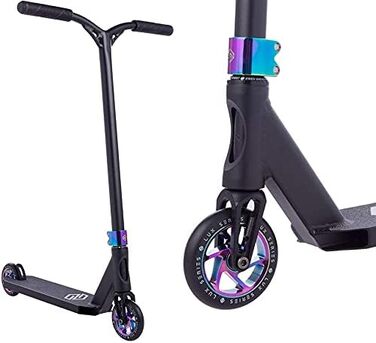 Трюковий самокат Striker Lux H87см Педаль Park Trick Scooter Light 3,1кг наклейка Fantic26 чорна Rainbow Neochrome