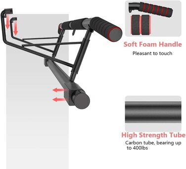 Дверна рама AmazeFan Pull-Up Bar, модернізована турніка 2024 року з кількома варіантами хвата, з додатковим тренажером для строп, універсальна застосовується для більшості дверей (чорний/червоний)