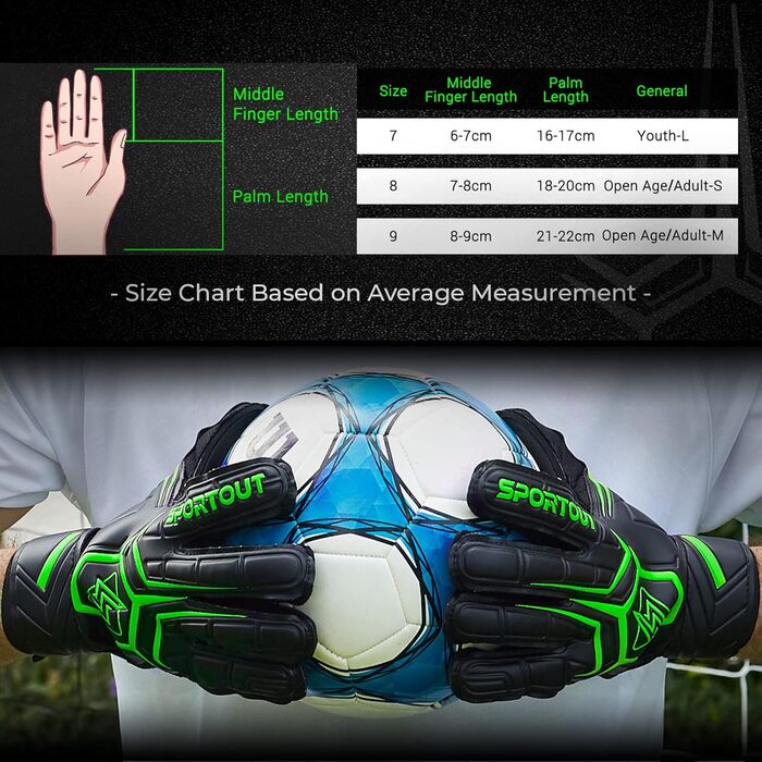 Воротарські рукавички Sportout з FingerSave, 4мм латекс, футбольні рукавички для дітей, дорослих і підлітків