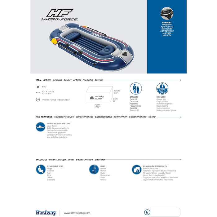 Набір човнів Bestway Hydro-Force 'Trek X 3', 31 ос., 307x126x39 см