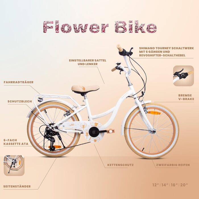 Велосипед Sun Baby Flower Bike 20, 6-шв. Shimano, для дівчинки 6-10 р.