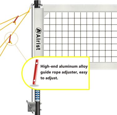 Міцна вулична волейбольна сітка Airist зі сталевою системою проти запотівання, регульованими алюмінієвими брусками, професійним набором волейбольних сіток для саду та пляжу, волейбольною та сумкою-тоут білою