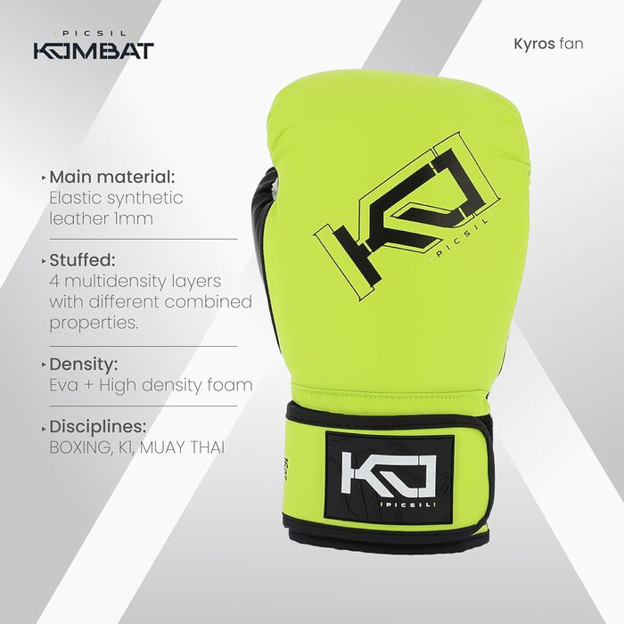 Боксерські рукавички Picsil Kombat Kyros 10oz, для тренувань і боїв з Муай Тай, ММА, кікбоксингу, унісекс, Citrus