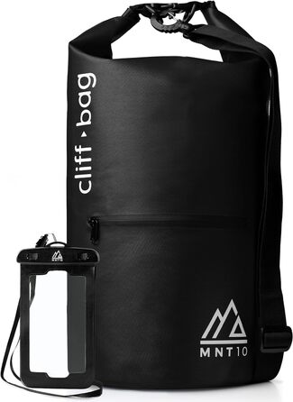 Гермомішок 'Cliff-Bag в 20 л, 30 л, 40 л I Рюкзак для SUP, Каное, Байдарка I Водонепроникний гермомішок з плечовими ременями I Речовий мішок водонепроникний I FREE Водонепроникний чохол для телефону (чорний, 20 літрів), 10