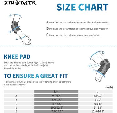 Наколінники XINDAER для дорослих/дітей/підлітків, наколінники та налокітники 3-в-1 для скейтборду, роликових ковзанів, ковзанів, самокатів, роликових ковзанів, велоспорту