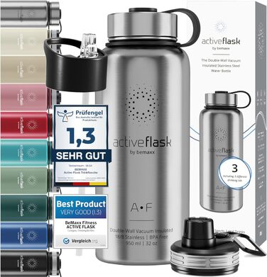 Пляшка ACTIVE FLASK 950 мл нерж. сталь, без бісфенолу А, герметична, ізольована