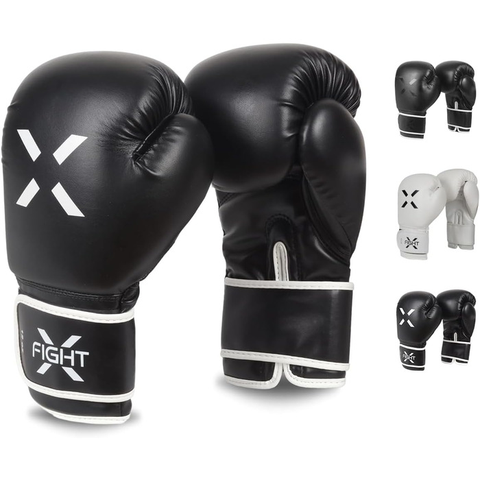 Боксерські рукавички FightX для дорослих, чорні/білі, універсальні для MMA, тренувань, кікбоксингу та спарингів, легкі та міцні для чоловіків і жінок