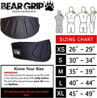 Пояс для важкої атлетики BEAR GRIP, неопрен, вигнутий, підтримка спини, підтримка попереку, фітнес, бодібілдинг, Black XL