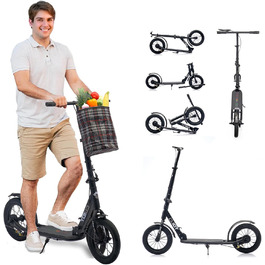 Самокат GHBXJX BigWheel 290 мм для дітей і дорослих, міський, 4 рівня висоти, ручне гальмо, великі колеса XXL, для дівчат та хлопців