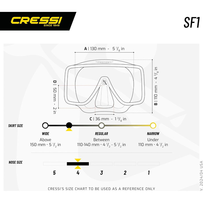 Маска для дайвінгу та снорклінгу Cressi SF1 безрамкова, квадратний дизайн, універсальний розмір для дорослих