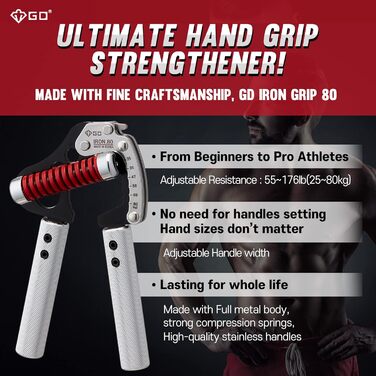 GD GRIP Iron 8 еспандер для рук, регульований, 25-80 кг, тренажер для хвату та передпліччя