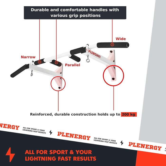 Турнік стельовий/настінний Plenergy S5, 6 ручок, монтажний матеріал"