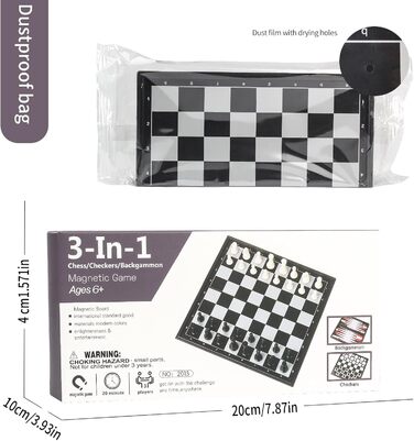 Складаний магнітний набір 3-в-1 Andux: шахи, нарди, шашки (20x20x2 см)