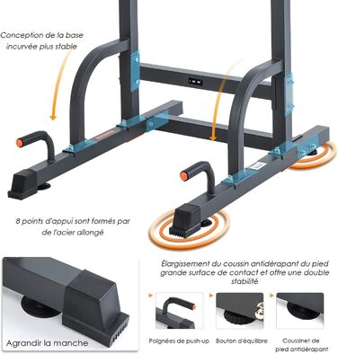 Як Dip Station Power Tower Багатофункціональна мультитренажерна підтягувальна станція з ручками для віджимання Занурювальна станція для домашнього тренажерного залу Макс.150 кг