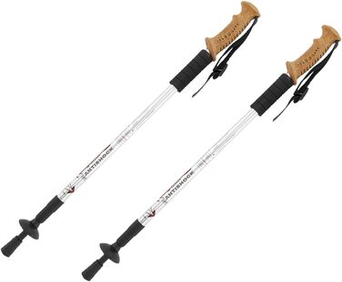 Телескопічні протиударні туристичні палиці MidGard Nordic Walking Pole виготовлені з алюмінієвого сплаву з корковою ручкою та регулюванням амортизації по довжині 65-135 см Срібло 2 шт.