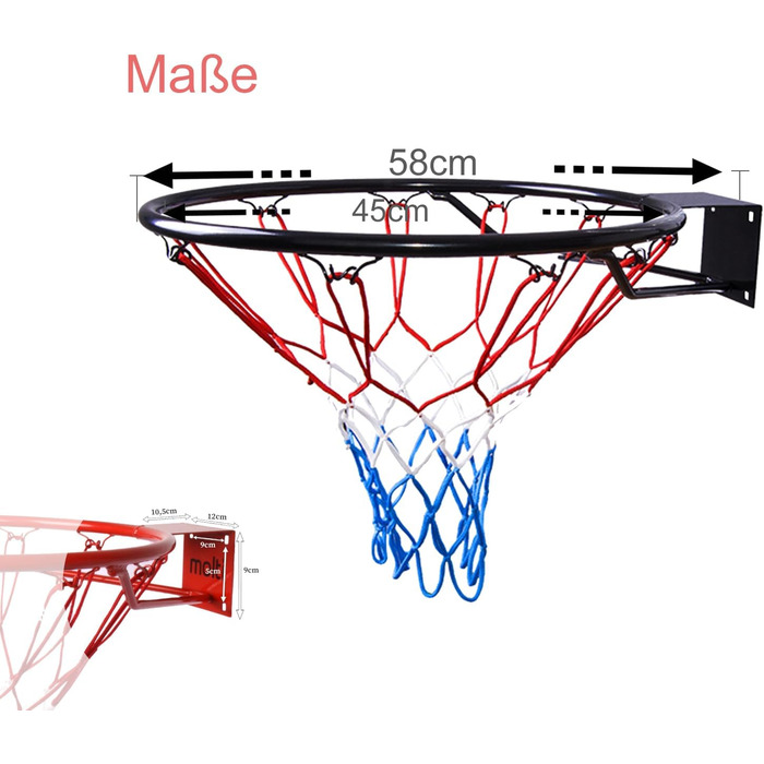 Баскетбольне кільце molti Ø45 см / Баскетбольне кільце HangRing з сіткою та кріпильними гвинтами зовнішнє 4 кріпильних гвинта (чорний, 45см)