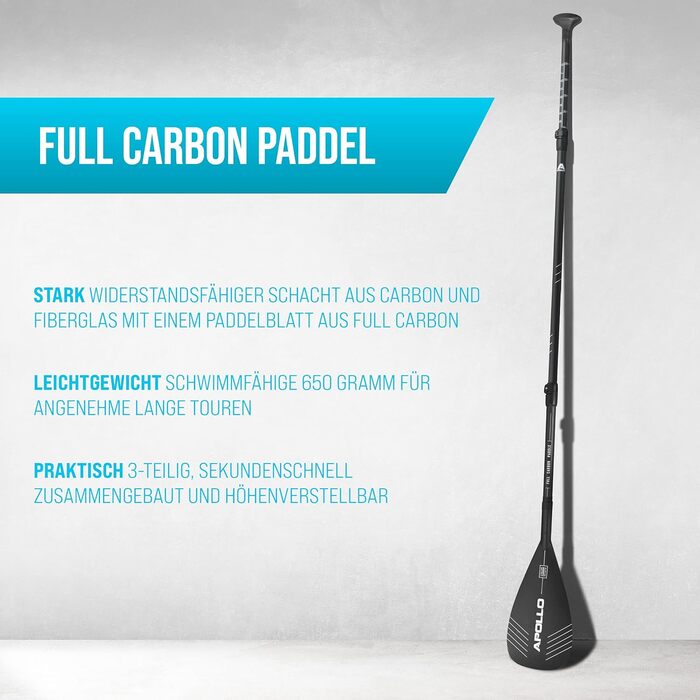 Весло Apollo Carbon SUP, 3 ел., 180-220 см, Карбон/Скловолокно