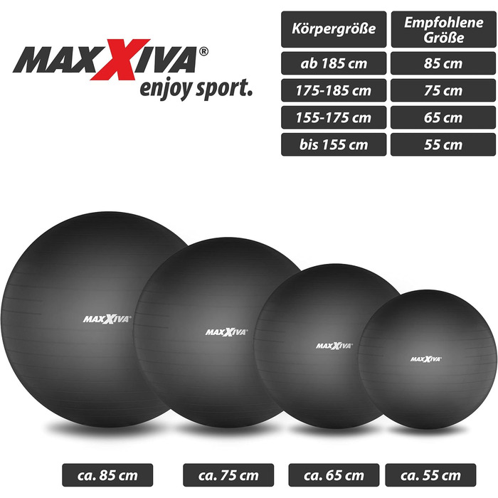 М'яч для фітнесу MAXXIVA Anti-Burst 75 см, до 250 кг, чорний