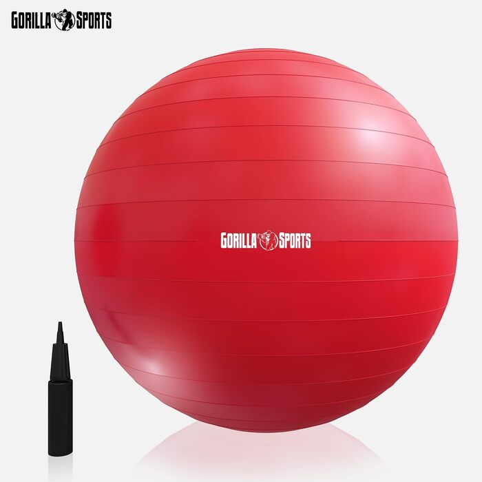 М'яч GORILLA SPORTS 75 см, до 500 кг, проти вибуху, не ковзає, червоний