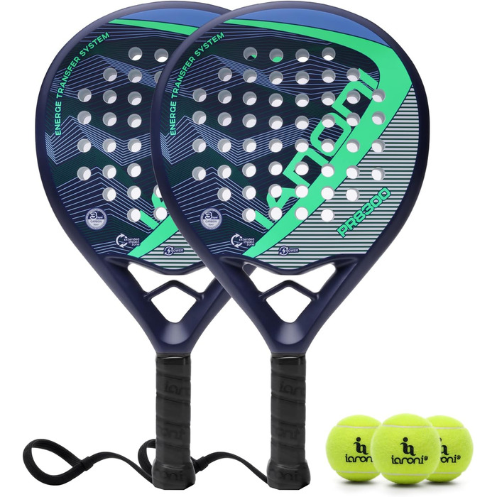 Ракетка Padel вуглецева, піна Eva Memory Flex, легка (8300 зелена, 2 шт.)