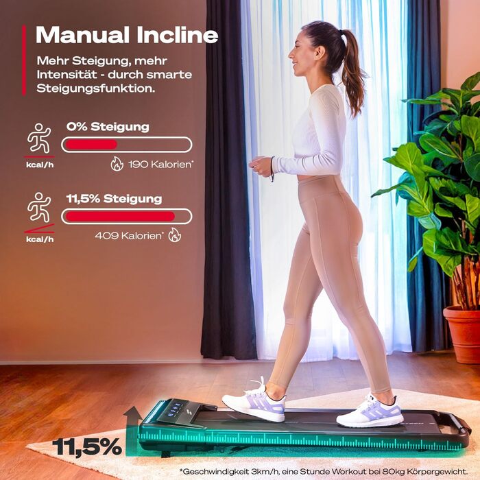 Бігова доріжка Sportstech sWalk Lite/Plus для дому, компактна, з ручним нахилом, до 12 км/год, LED, додаток, пульт