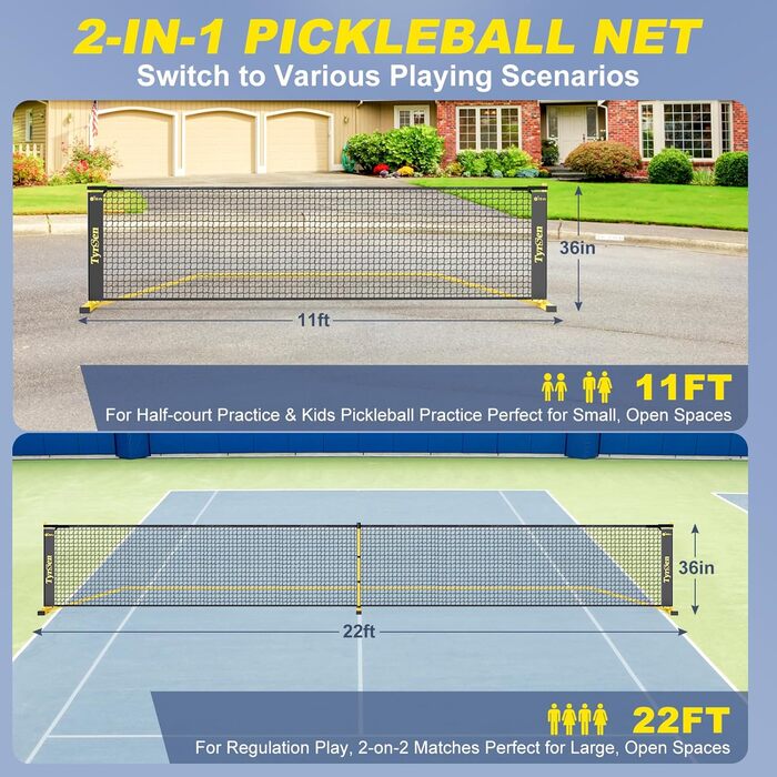 Набір сіток TYRSEN Pickleball 6,9 м, 4 ракетки, 6 м'ячів, сумка