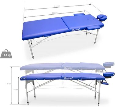 Складаний масажний стіл з алюмінію Easy, синій, 186 х 66 см, масажний стіл, штучна шкіра, легкий, портативний, телескопічне регулювання висоти, до 140 кг