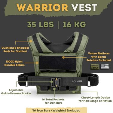 Жилет Polyfit Warrior 11,3-20,4 кг, регульований, унісекс, зелений