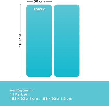 Гімнастичний килимок POWRX Килимок для йоги (бірюзовий 183 x 60 x 1 см) в т.ч. Плакат вправ I Тренувальний килимок без фталатів 183 x 60 x 1 см I Килимок для шкіри I Різні килимки для вправ Кольори