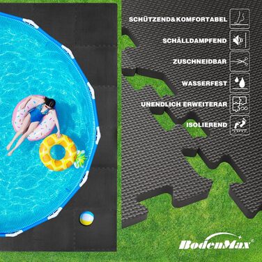 BodenMax захисний килимок-пазл для підлоги, спортивний фітнес-мат, нековзний, для спортзалу, басейну, 58x58x1 см, чорний і сірий, комплект 6–48 шт.