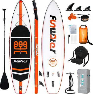 Надувна SUP-дошка FunWater з регульованим веслом, насосом, антиковзким EVA-покриттям і страховочним шнуром для дорослих