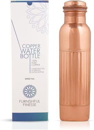 Мідна пляшка для води FURNISHFUL FINESSE 1000 мл з чохлом, для спорту, йоги, офісу, активного відпочинку, 2 шт, натуральна, лужна